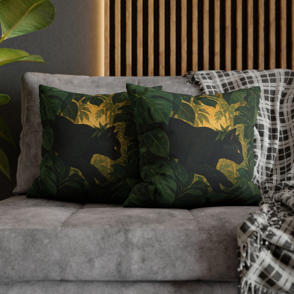 House Panther – Black Cat Art with a Prowl Through Giant Leaves – Pillow / Cover