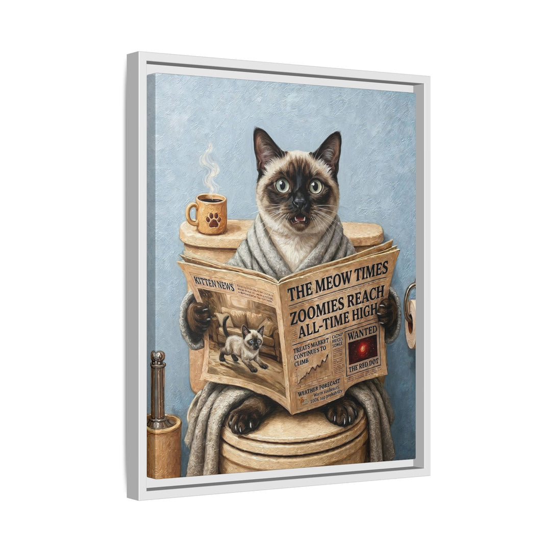 "Morning Business" - Colorpoint Vertical Framed Canvas - Cat Lover Wall Art