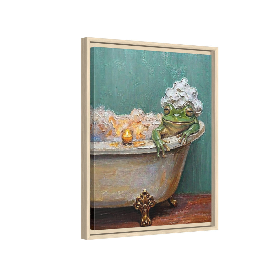 "Bubble Time" - Frog Vertical Framed Canvas - Spirit Animal Wall Art