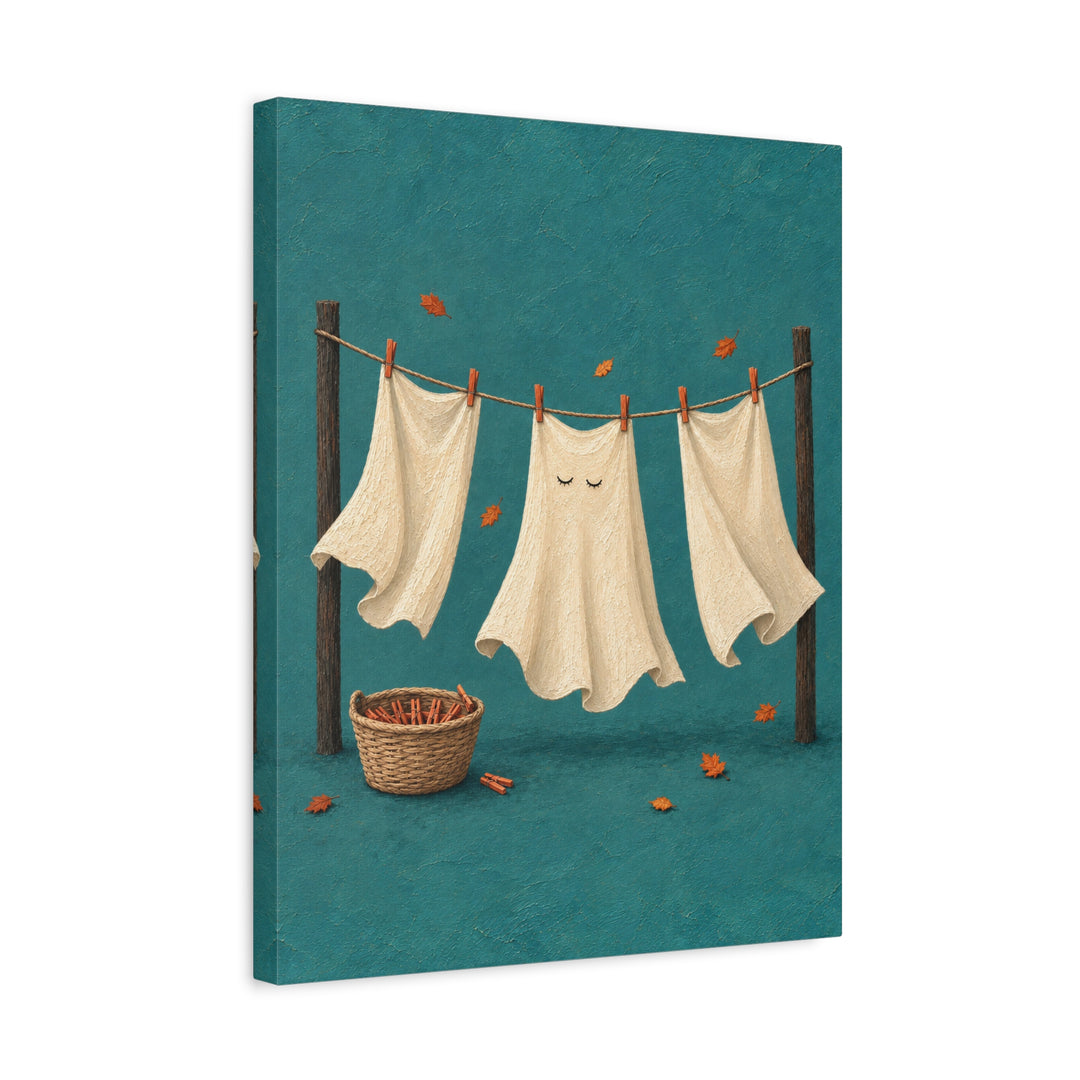 Ghost Laundry Day – Ghost Art with White Sheets and Two Eye Holes – Canvas / Framed Canvas