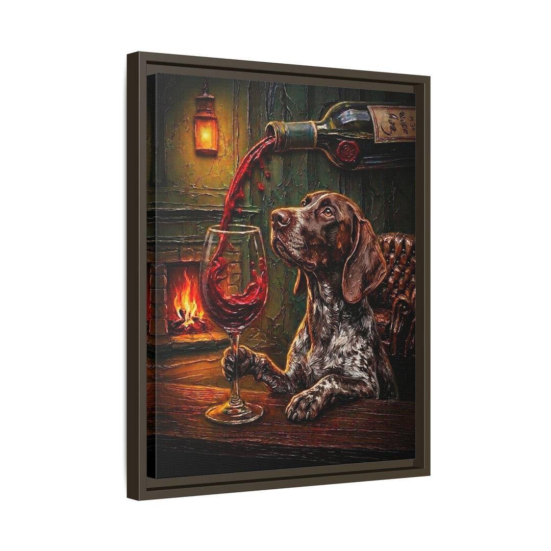 "Wine & Woof" - German Shorthaired Pointer Vertical Framed Canvas - Dog Lover Wall Art