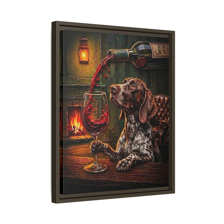 "Wine & Woof" - German Shorthaired Pointer Vertical Framed Canvas - Dog Lover Wall Art