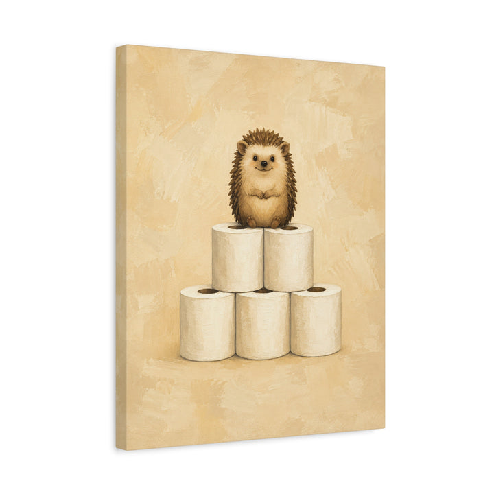 The Throne – Hedgehog Art with a Pyramid of Five Paper Rolls – Canvas / Framed Canvas