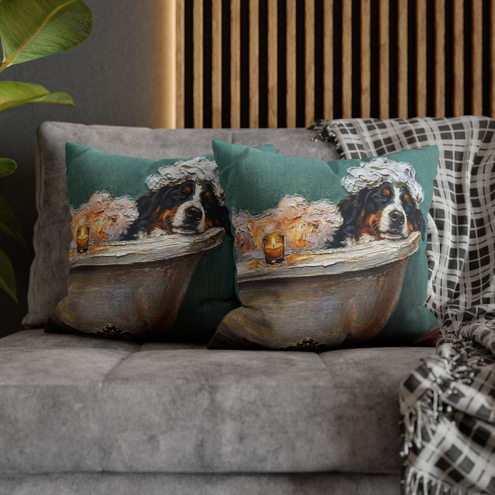 "Spa Day" - Bernese Mountain Dog Pillow Cover - Dog Lover Wall Art Home Decor