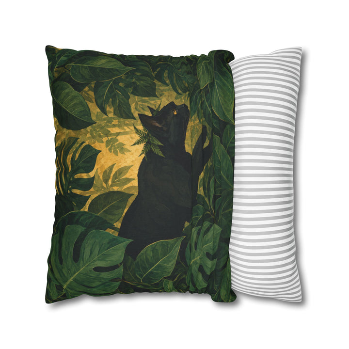 House Panther – Black Cat Art with a Prowl Through Giant Leaves – Pillow / Cover