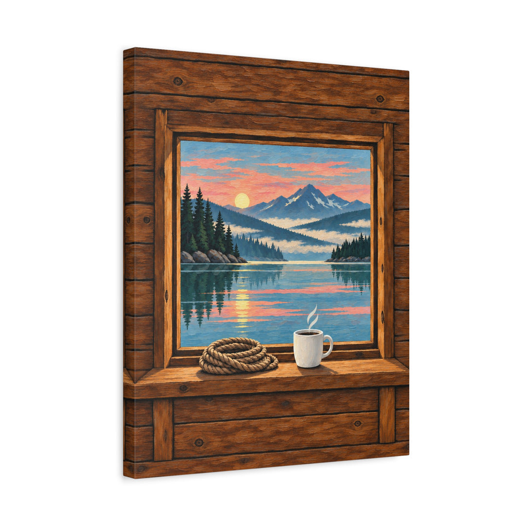 Lake Morning – Lake House Decor with an Open Portal Onto Still Water – Canvas / Framed Canvas