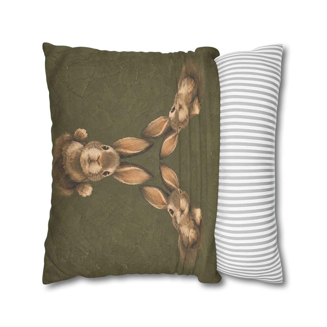 Quiet Warren POV – Bunny Bathroom Art with Ears Converging From Above – Pillow / Cover