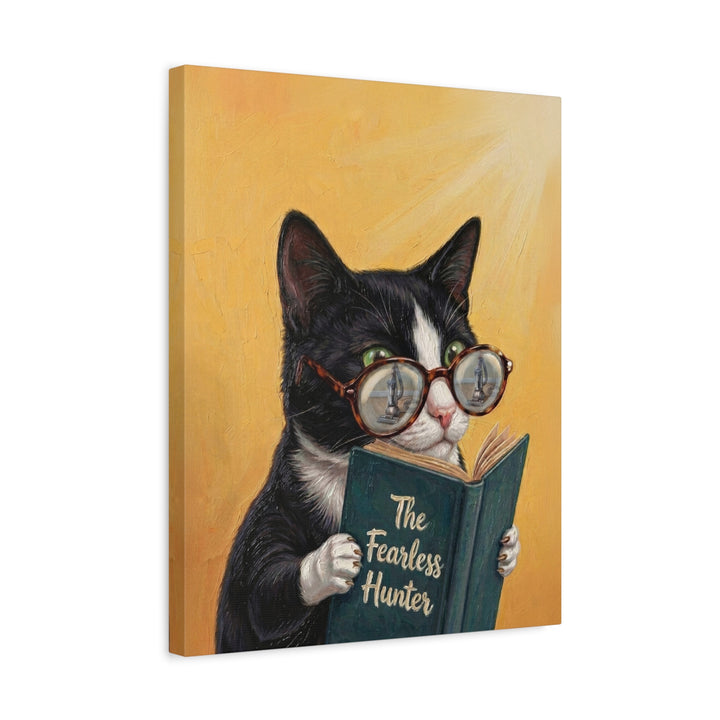 "The Fearless Hunter" - Cat Vertical Canvas - Animal Book Humor Wall Art