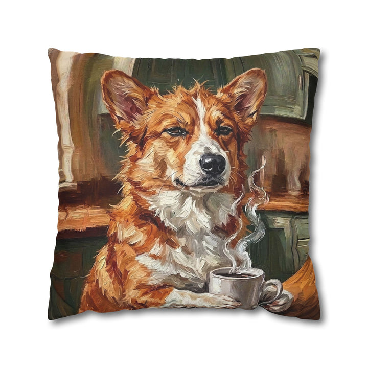 "Before Coffee" - Corgi Pillow Cover - Dog Lover Wall Art Home Decor