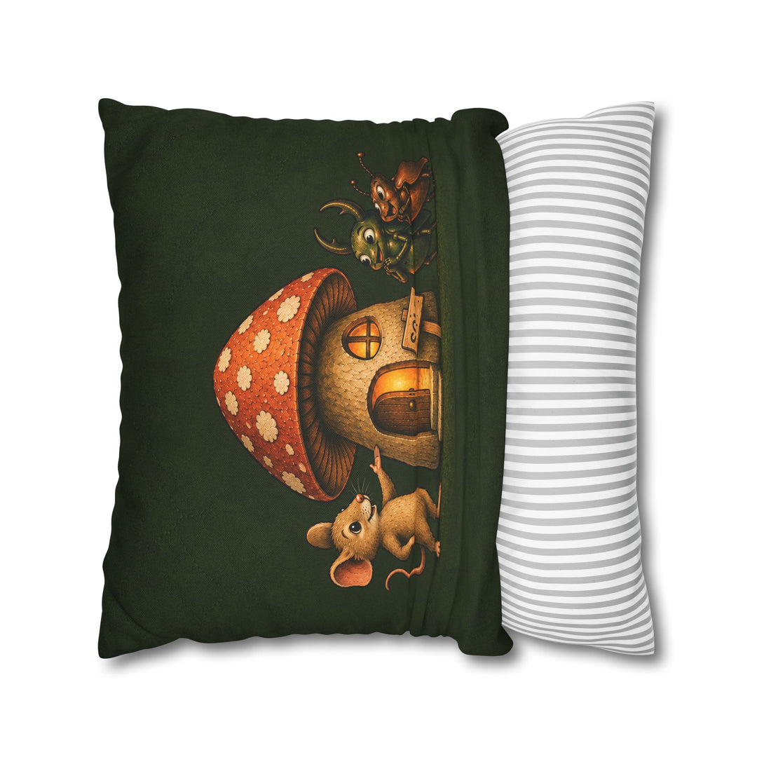 Mushroom Real Estate – Funny Mouse Art with a Realtor and a Hollow Home – Pillow / Cover
