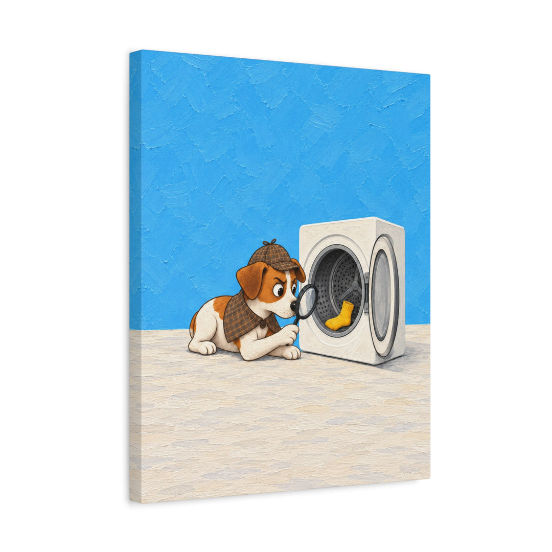 Missing Sock Case – Laundry Room Decor with a Dryer Drum Stakeout – Canvas / Framed Canvas