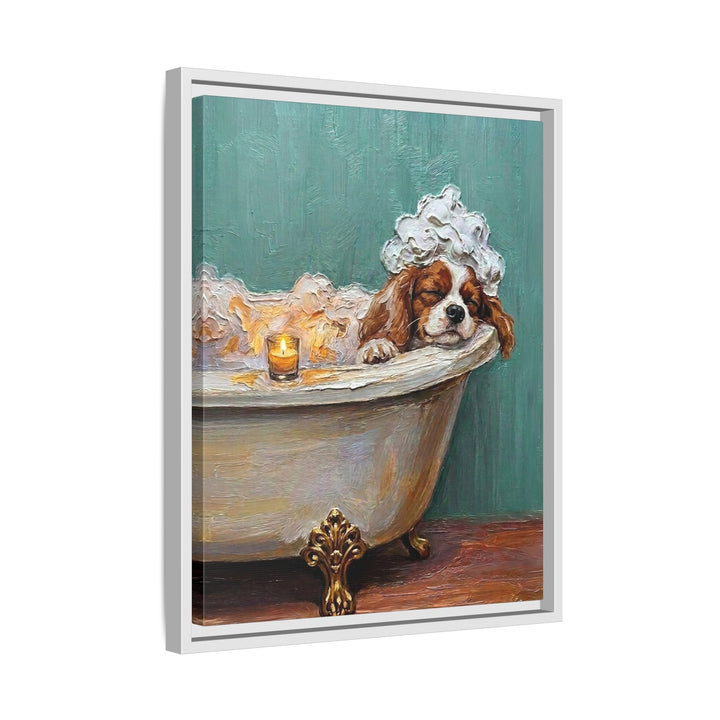 "Spa Day" - Cavalier King Charles Vertical Framed Canvas - Dog Lover Wall Art