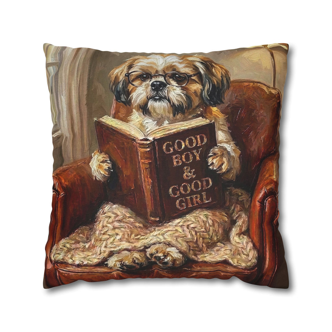 "Evening Read" - Shih Tzu Throw Pillow - Dog Lover Home Decor