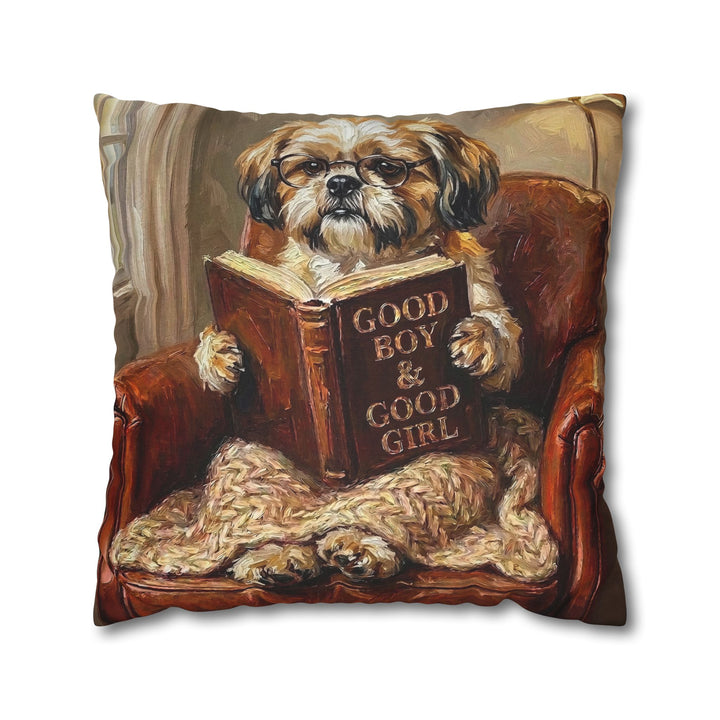 "Evening Read" - Shih Tzu Throw Pillow - Dog Lover Home Decor