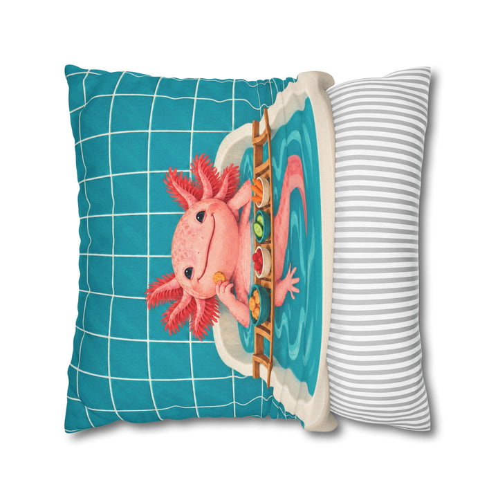 Tank Life – Axolotl Wall Art with a Smiling Bathtub Soak – Pillow / Cover