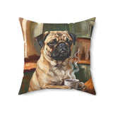 "Before Coffee" - Pug Throw Pillow - Dog Lover Wall Art Home Decor