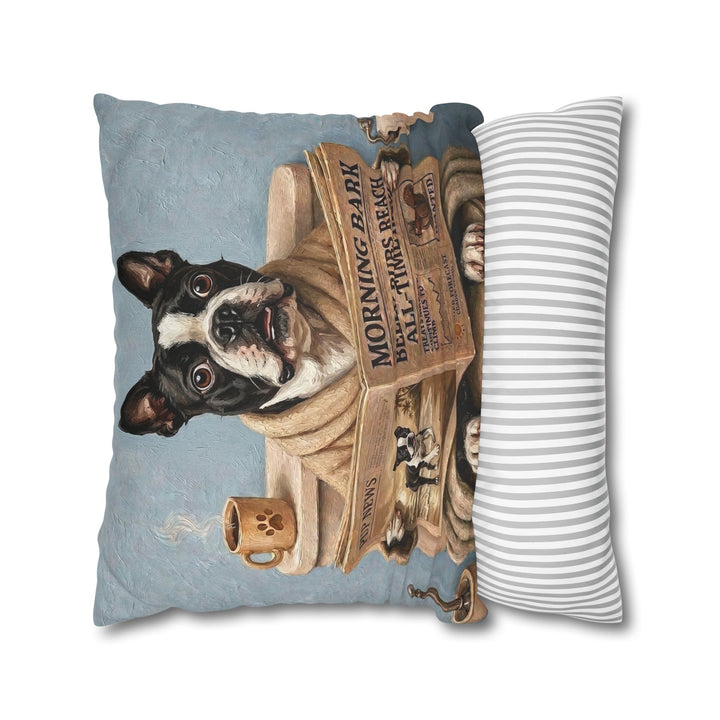 "Morning Business" - Boston Terrier Pillow Cover - Dog Lover Home Decor