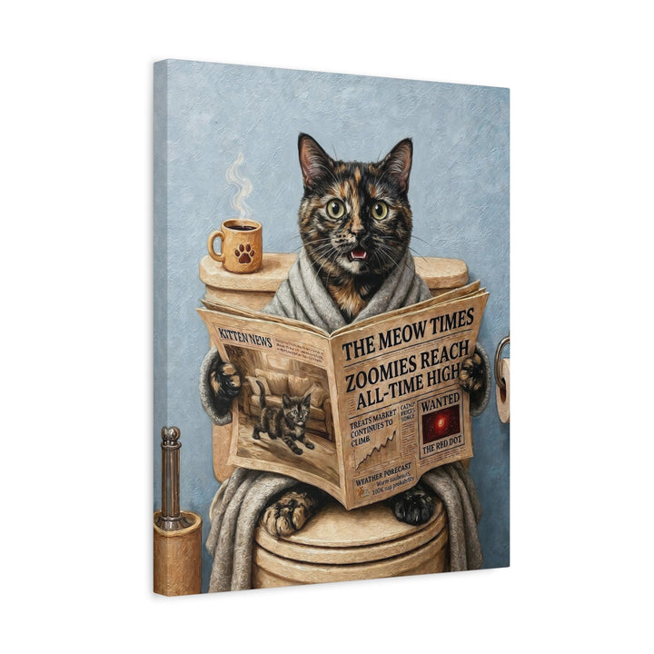 "Morning Business" - Tortoiseshell Vertical Canvas - Cat Lover Wall Art