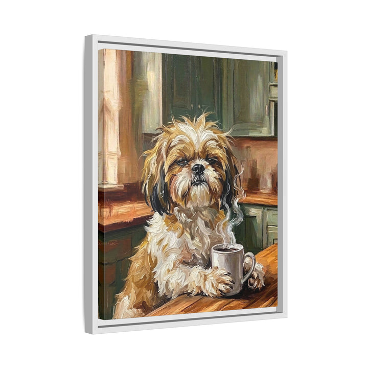 "Before Coffee" - Shih Tzu Vertical Framed Canvas - Dog Lover Wall Art