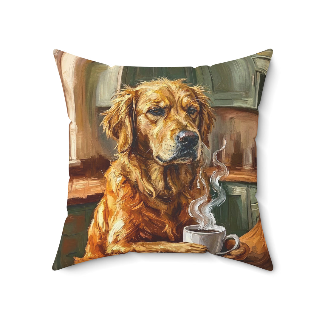 "Before Coffee" - Golden Retriever Throw Pillow - Dog Lover Home Decor