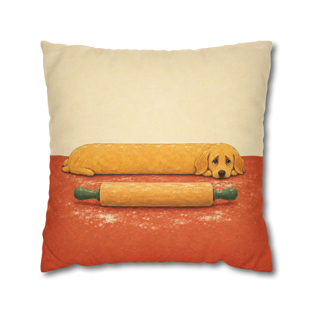 Rolling Pin Patrol – Funny Kitchen Art with a Dog on Floured Counter Duty – Pillow / Cover