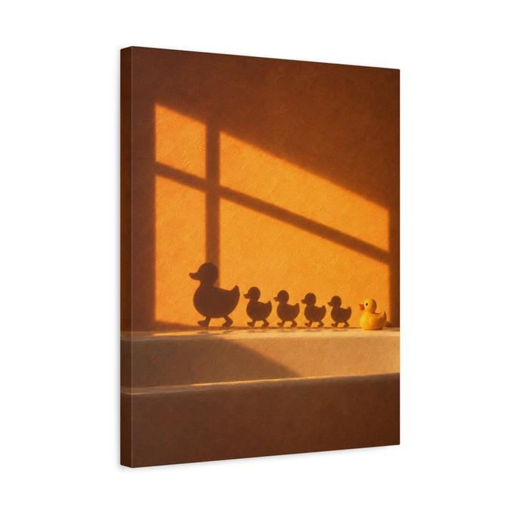Rush Hour – Duck Bathroom Art with an Amber Wall and Cross Light – Canvas / Framed Canvas