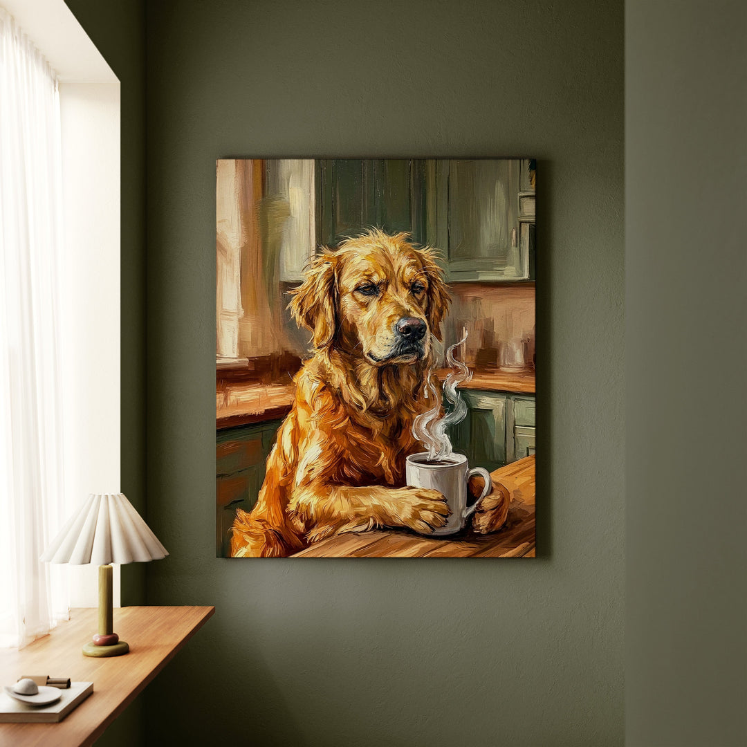 Golden Retriever Before Coffee Canvas