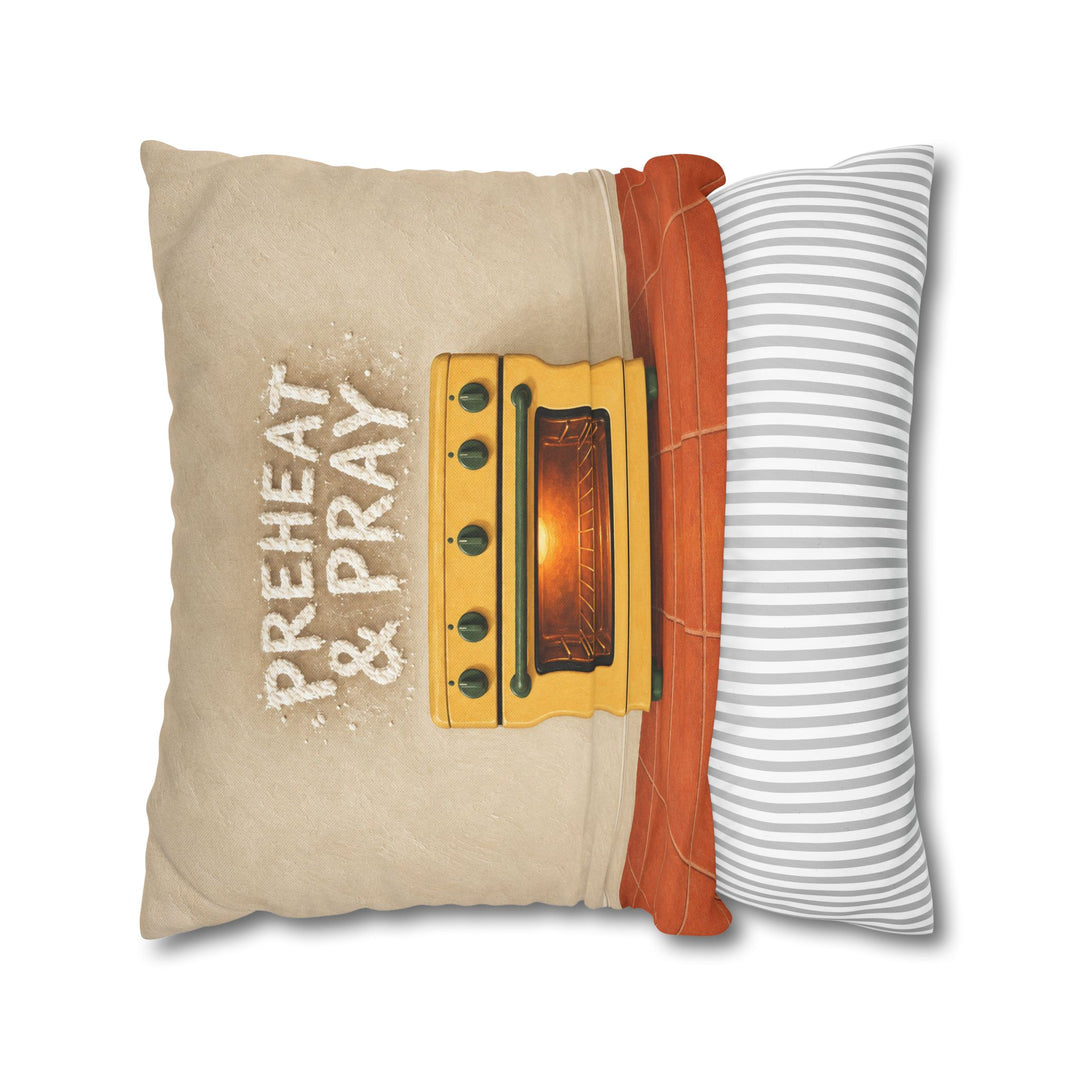 Preheat & Pray – Kitchen Wall Art with Flour Dusted Oven Lettering – Pillow / Cover