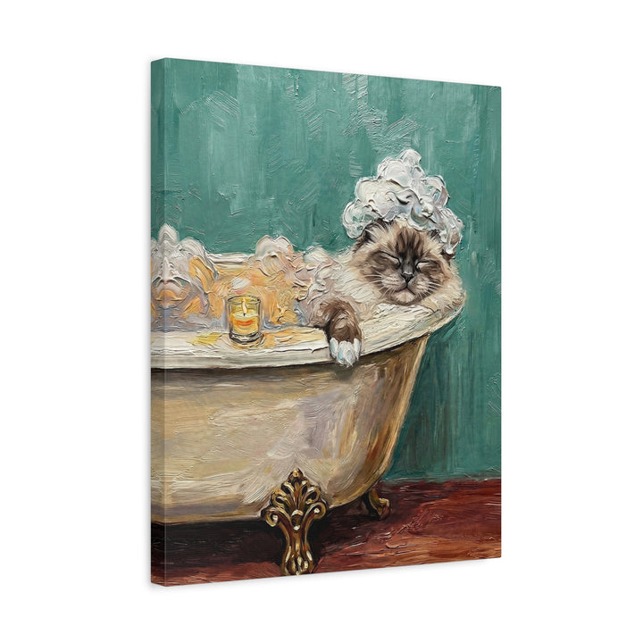"Spa Day" - Fluffy Colorpoint Vertical Canvas - Cat Lover Wall Art