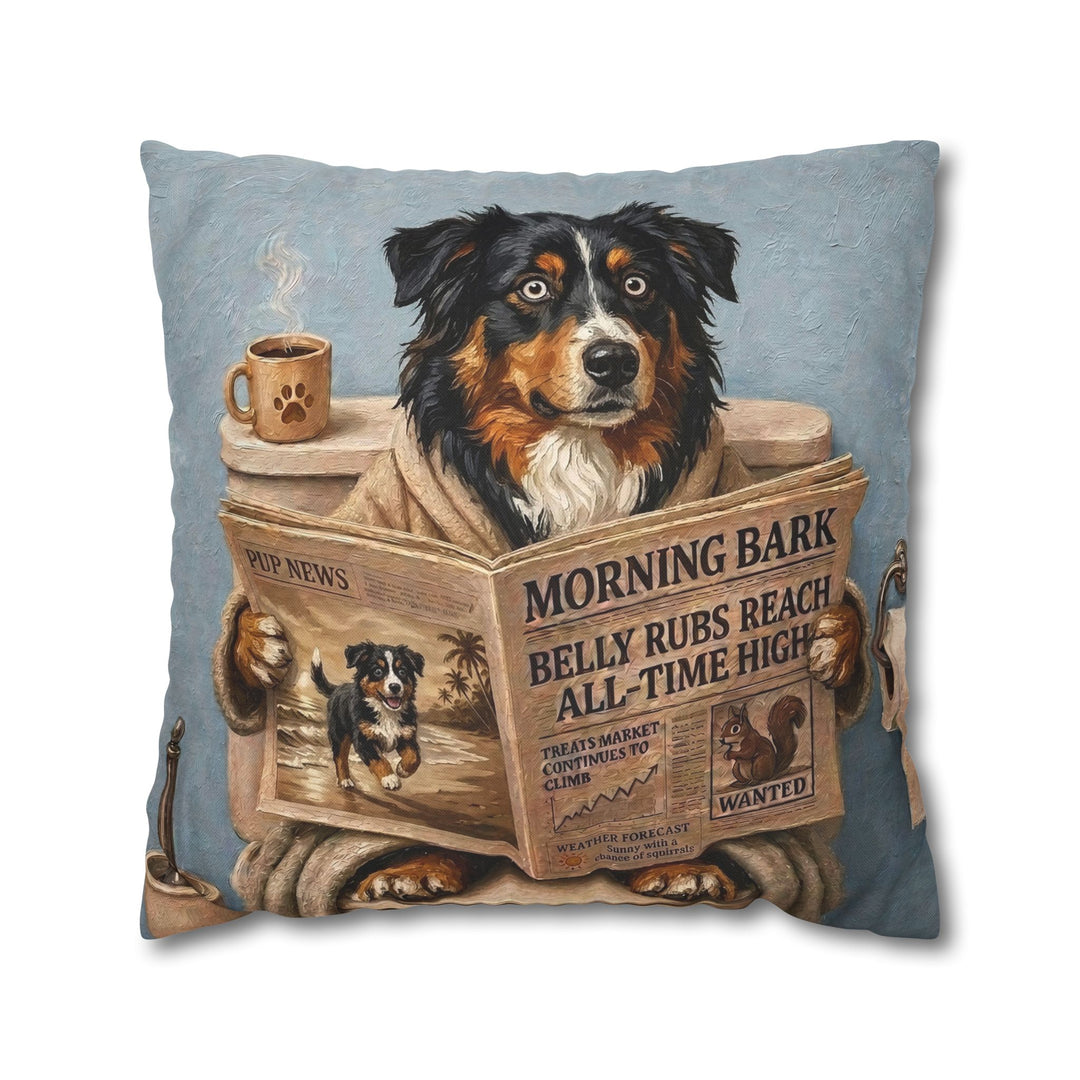 "Morning Business" - Australian Shepherd Pillow Cover - Dog Lover Home Decor
