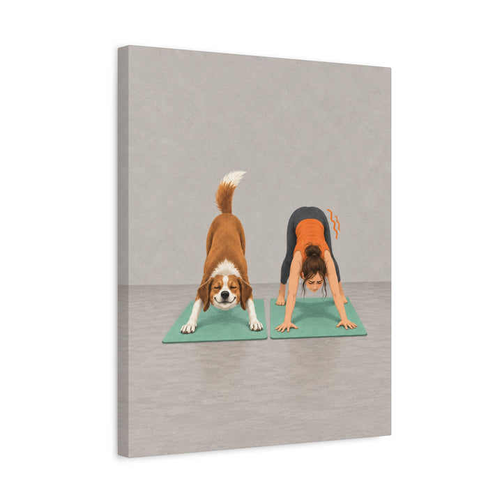 Downward Dog, Literal – Yoga Wall Art with a Flawless Pose Beside a Wobble – Canvas / Framed Canvas