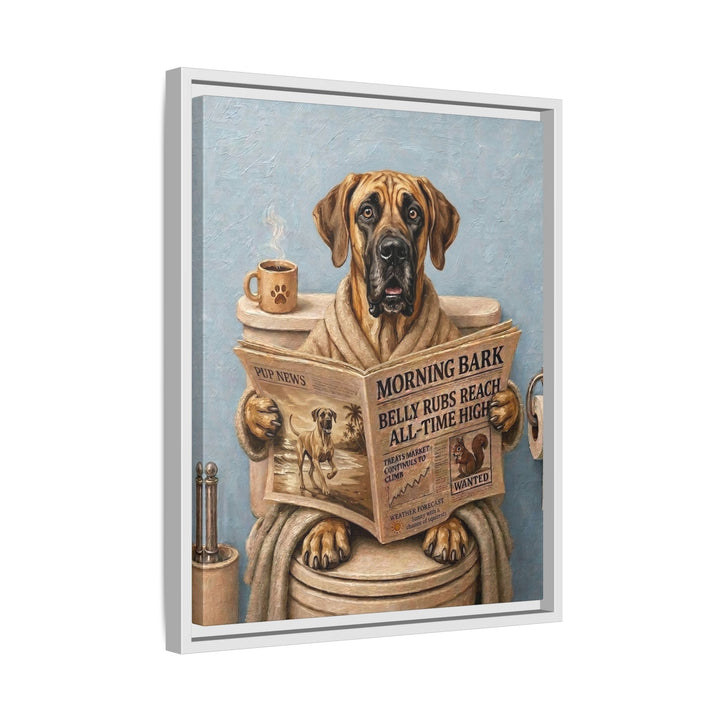 "Morning Business" - Great Dane Vertical Framed Canvas - Dog Lover Wall Art