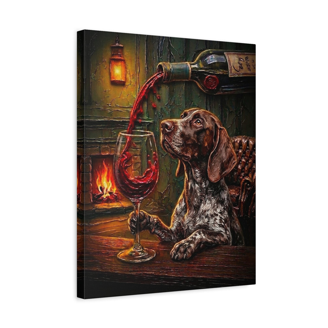 "Wine & Woof" - German Shorthaired Pointer Vertical Canvas - Dog Lover Wall Art
