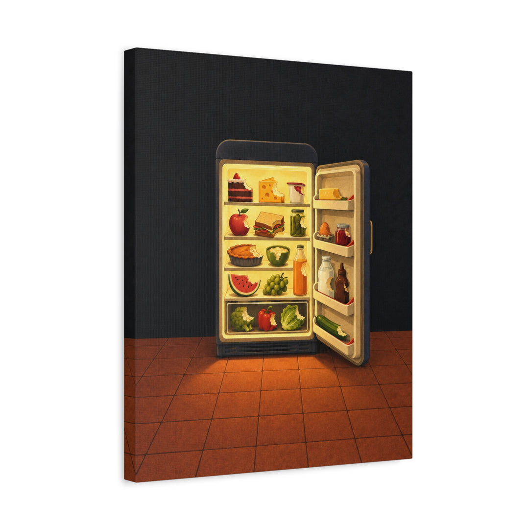 Midnight Kitchen – Kitchen Wall Art with a Fridge Glow at 2 AM – Canvas / Framed Canvas