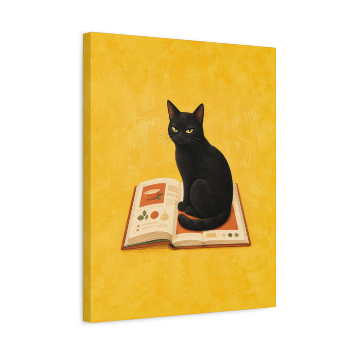 Recipe Critic – Funny Kitchen Art with a Cat on the Open Cookbook – Canvas / Framed Canvas
