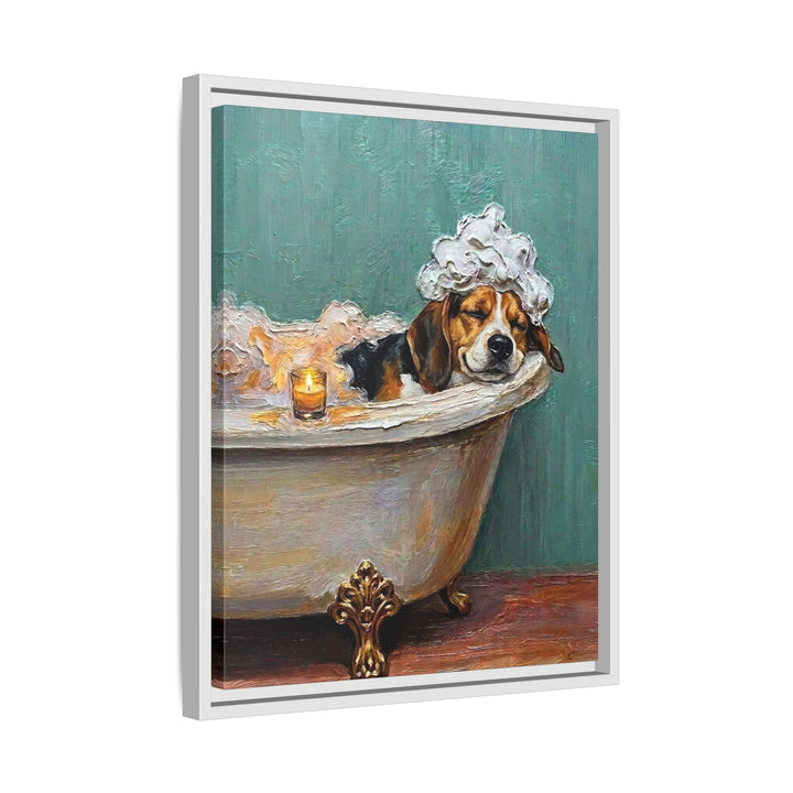 "Spa Day" - Beagle Vertical Framed Canvas - Dog Lover Wall Art