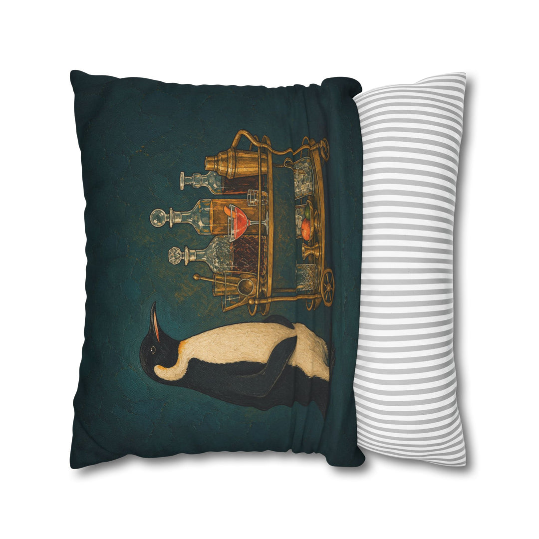 Bar Cart Butler – Bar Cart Decor with a Penguin in Permanent Black Tie – Pillow / Cover