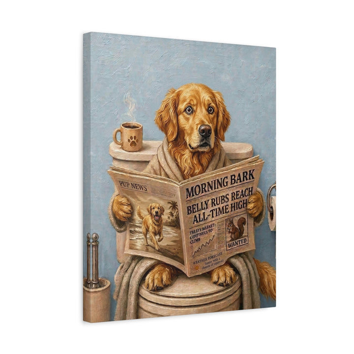 "Morning Business" - Golden Retriever Vertical Canvas - Dog Lover Wall Art