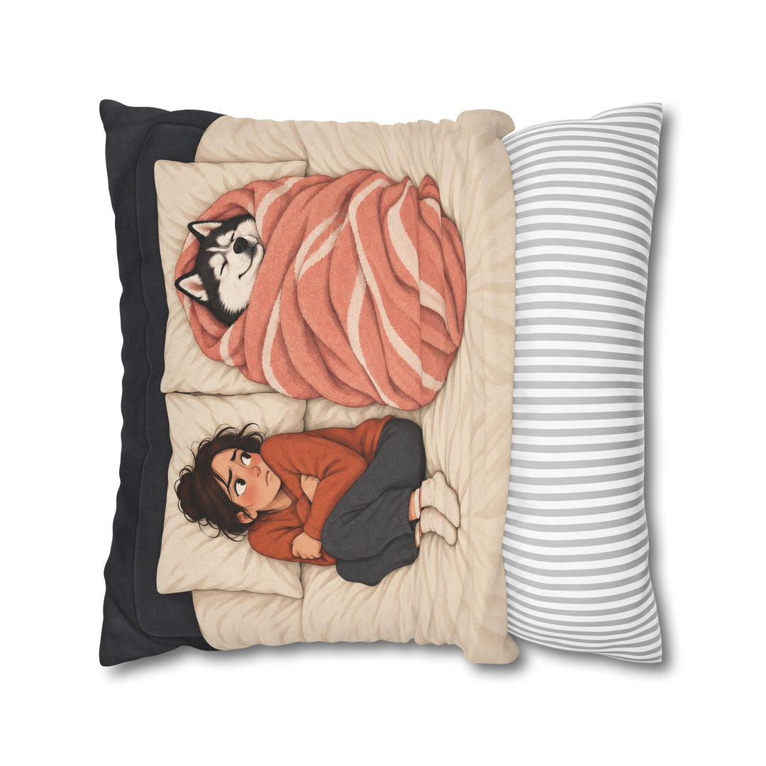 The Blanket Thief – Above Bed Art with a Husky and a Stolen Duvet – Pillow / Cover