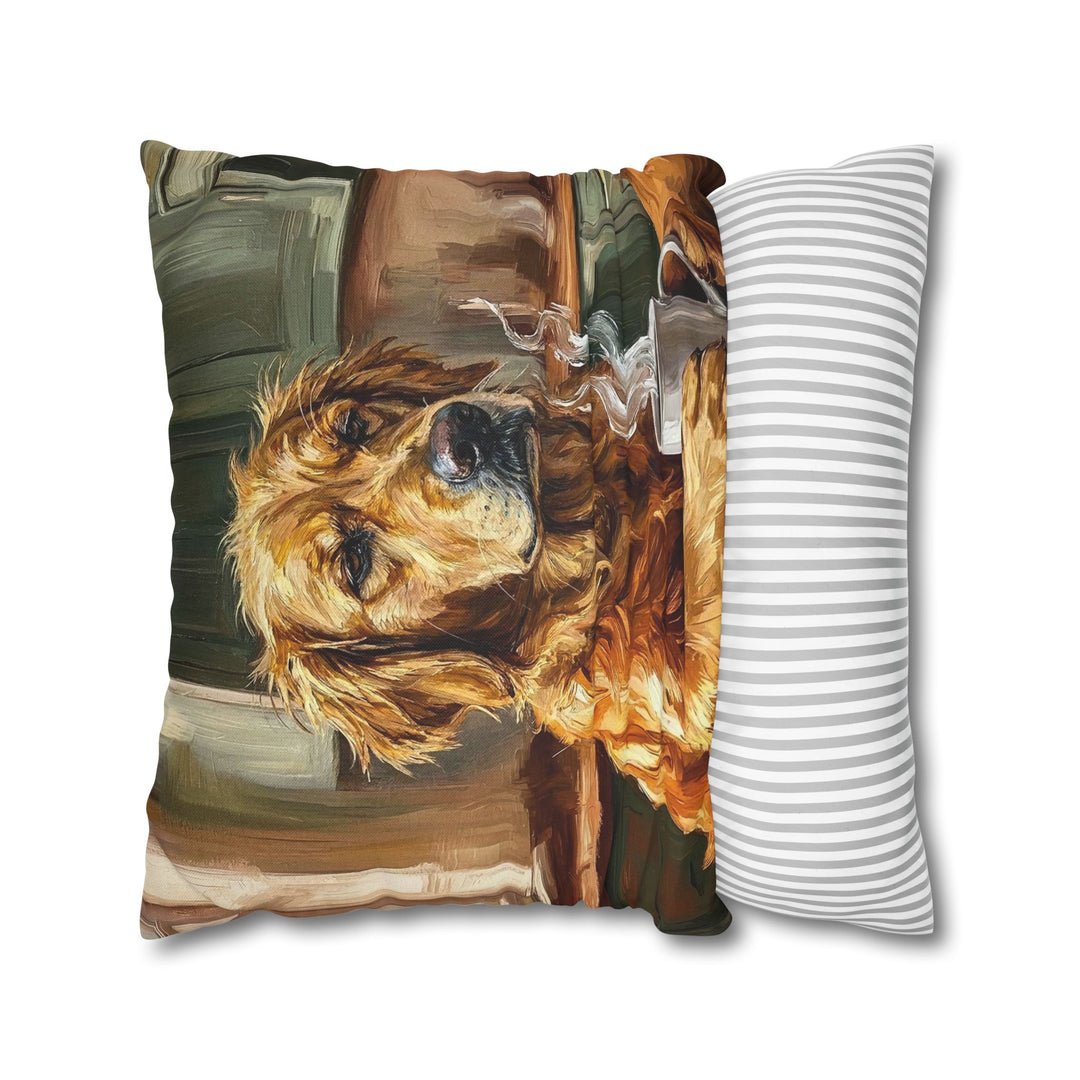 "Before Coffee" - Golden Retriever Throw Pillow - Dog Lover Home Decor