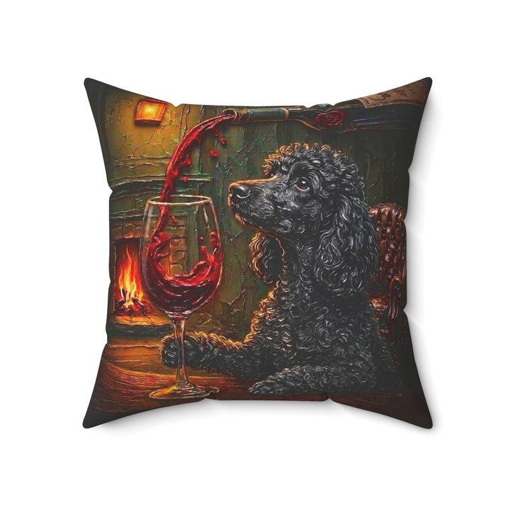 "Wine & Woof" - Poodle Throw Pillow - Dog Lover Home Decor