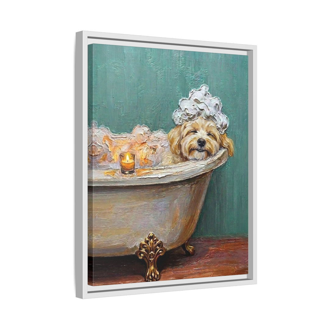 "Spa Day" - Havanese Vertical Framed Canvas - Dog Lover Wall Art