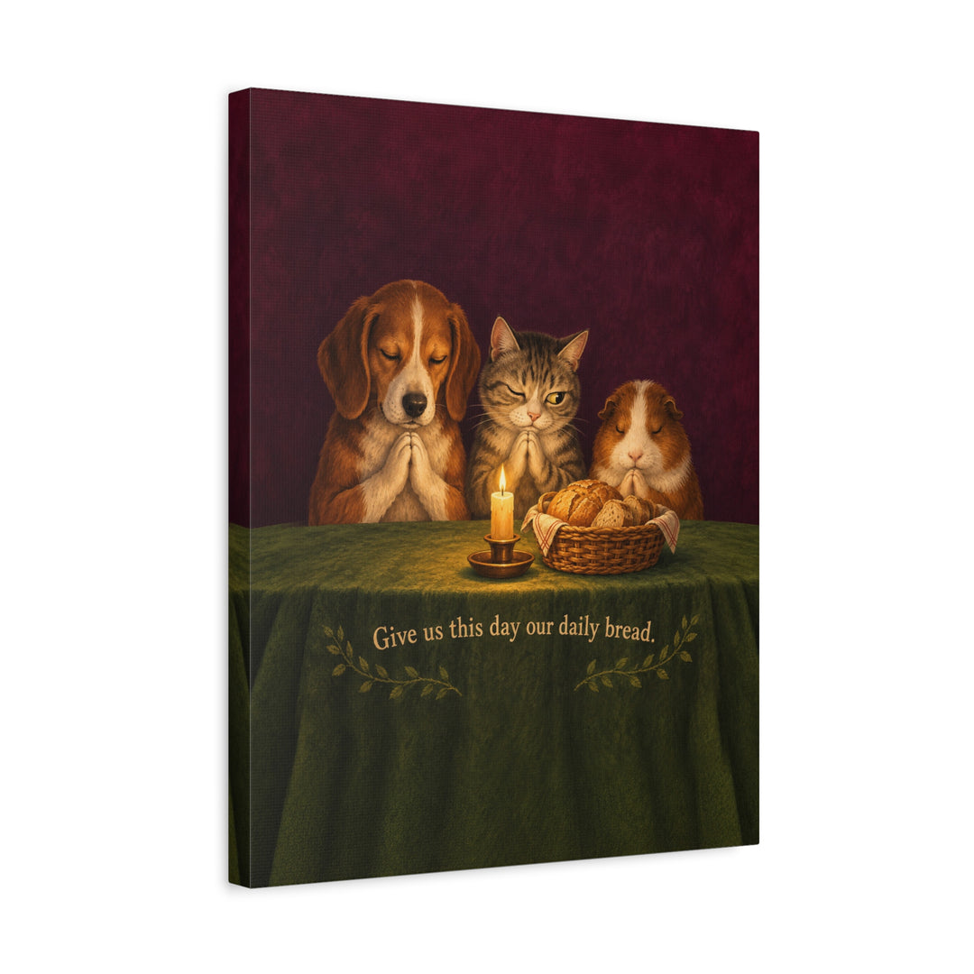 Daily Bread – Bible Verse Wall Art with a Candlelit Animal Table – Canvas / Framed Canvas