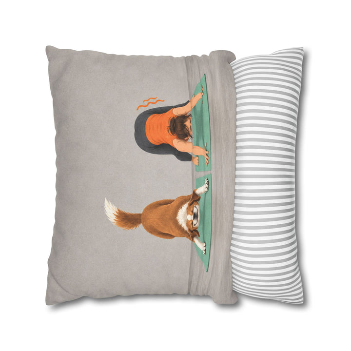 Downward Dog, Literal – Yoga Wall Art with a Flawless Pose Beside a Wobble – Pillow / Cover