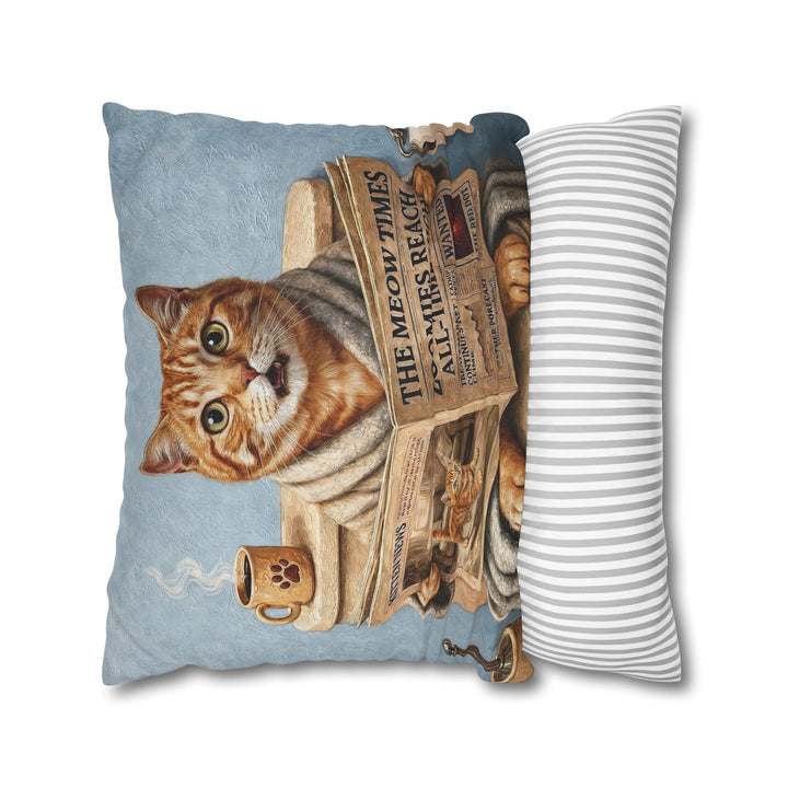 "Morning Business" - Orange Ginger Tabby Throw Pillow - Cat Lover Home Decor