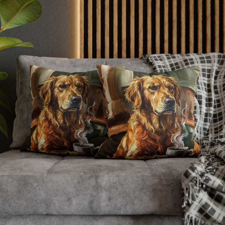 "Before Coffee" - Golden Retriever Throw Pillow - Dog Lover Home Decor