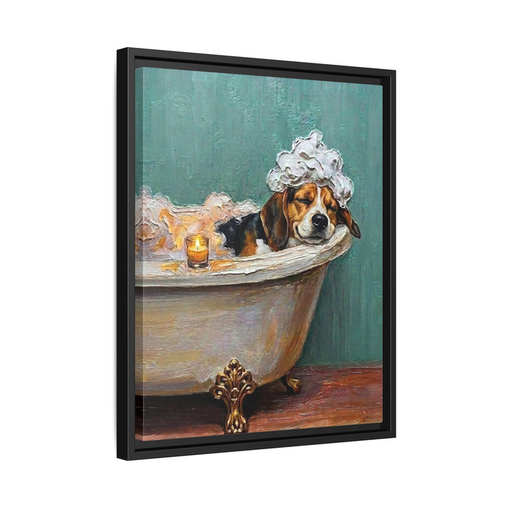 "Spa Day" - Beagle Vertical Framed Canvas - Dog Lover Wall Art
