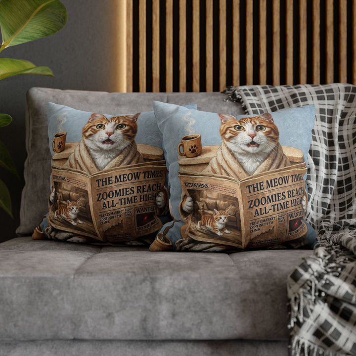 "Morning Business" - Orange & White Tabby Throw Pillow - Cat Lover Home Decor