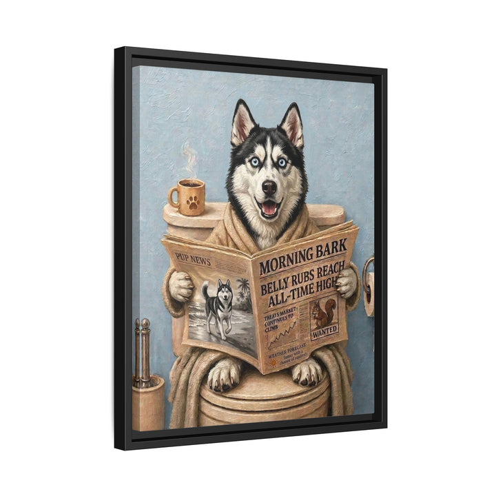 "Morning Business" - Husky Vertical Framed Canvas - Dog Lover Wall Art