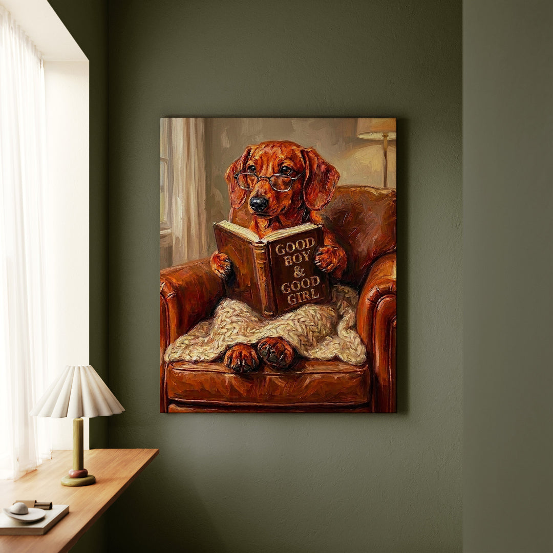 Dachshund Evening Read Canvas
